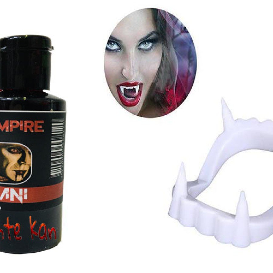 White Color Double Palate False Vampire Tooth and 50g Theater Blood