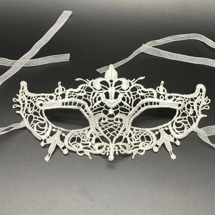 White Color Lace Cut Lace Embroidered Prom Party Mask No 2 White Color Lace Cut Lace Embroidered Prom Party Mask No 2