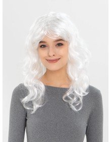 White Color Wavy Long Party Wig with Bangs