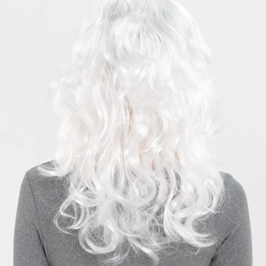 White Color Wavy Long Party Wig with Bangs