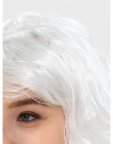 White Color Wavy Long Party Wig with Bangs