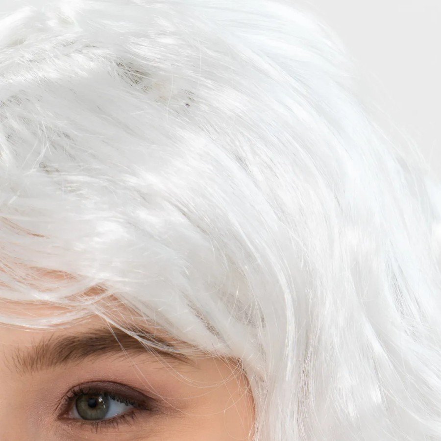 White Color Wavy Long Party Wig with Bangs