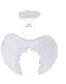 White Colored Feather Baby Angel Wing and Crown 30x45 cm