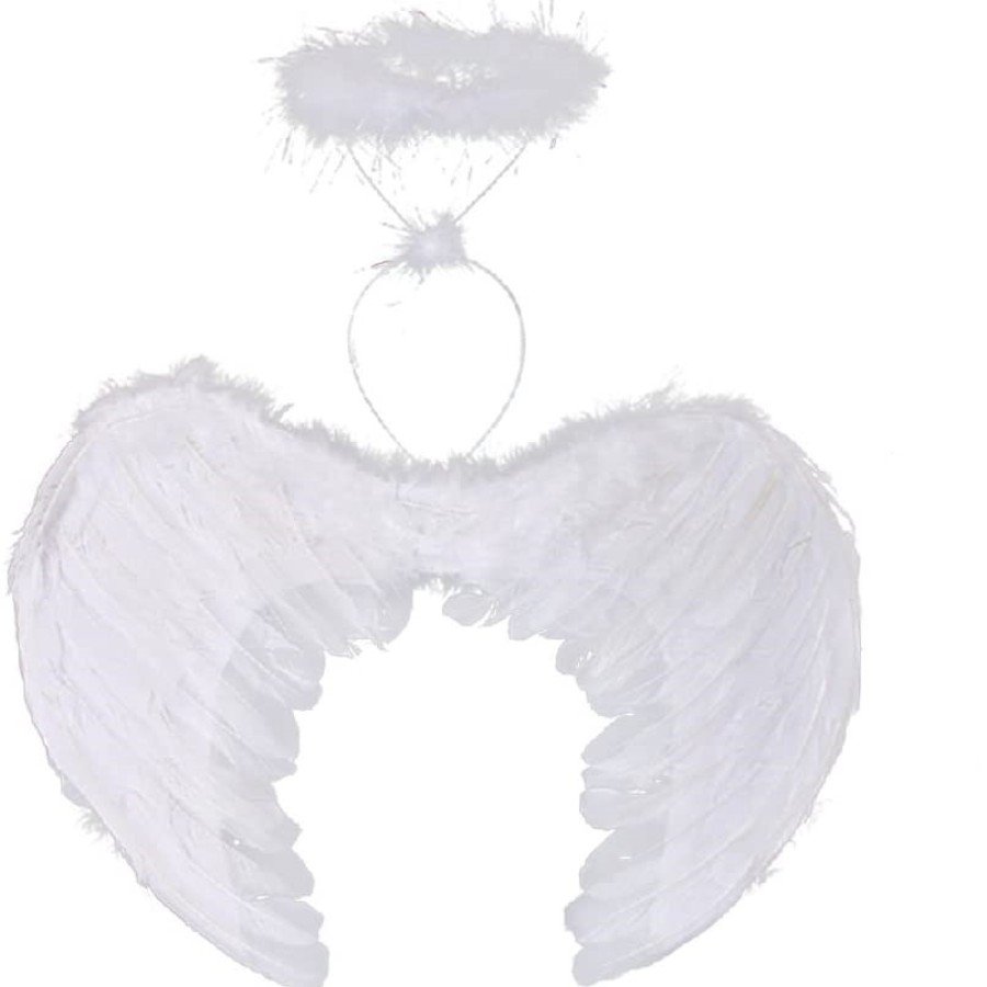 White Colored Feather Baby Angel Wing and Crown 30x45 cm