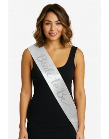 Handwritten Italic Silver Bride To Be Sash on White Satin 10 cm Width