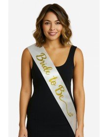 Handwritten Italic Gold Bride To Be Sash on White Satin 10 cm Width