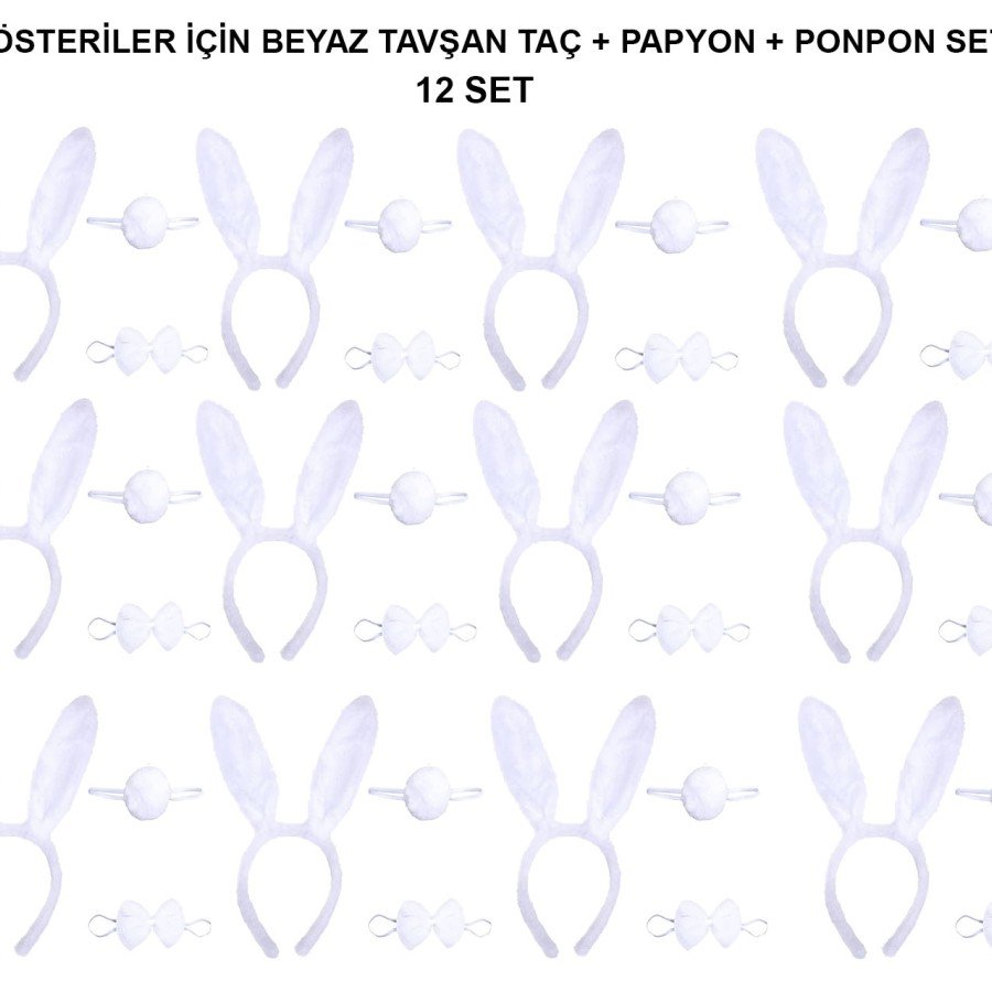 White Rabbit Costume Set – Crown, Bow Tie, Tail (Pack of 12)