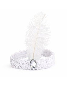 Retro Charleston Headband with White Feathers - 70-80-90's Party Crown