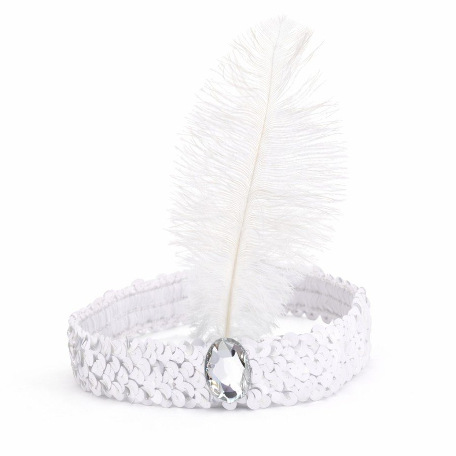 Retro Charleston Headband with White Feathers - 70-80-90 s Party Crown