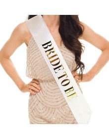 Gold on White with Great Bride To Be Written, Glittering, Sparkling Sash Belt 10 cm Width