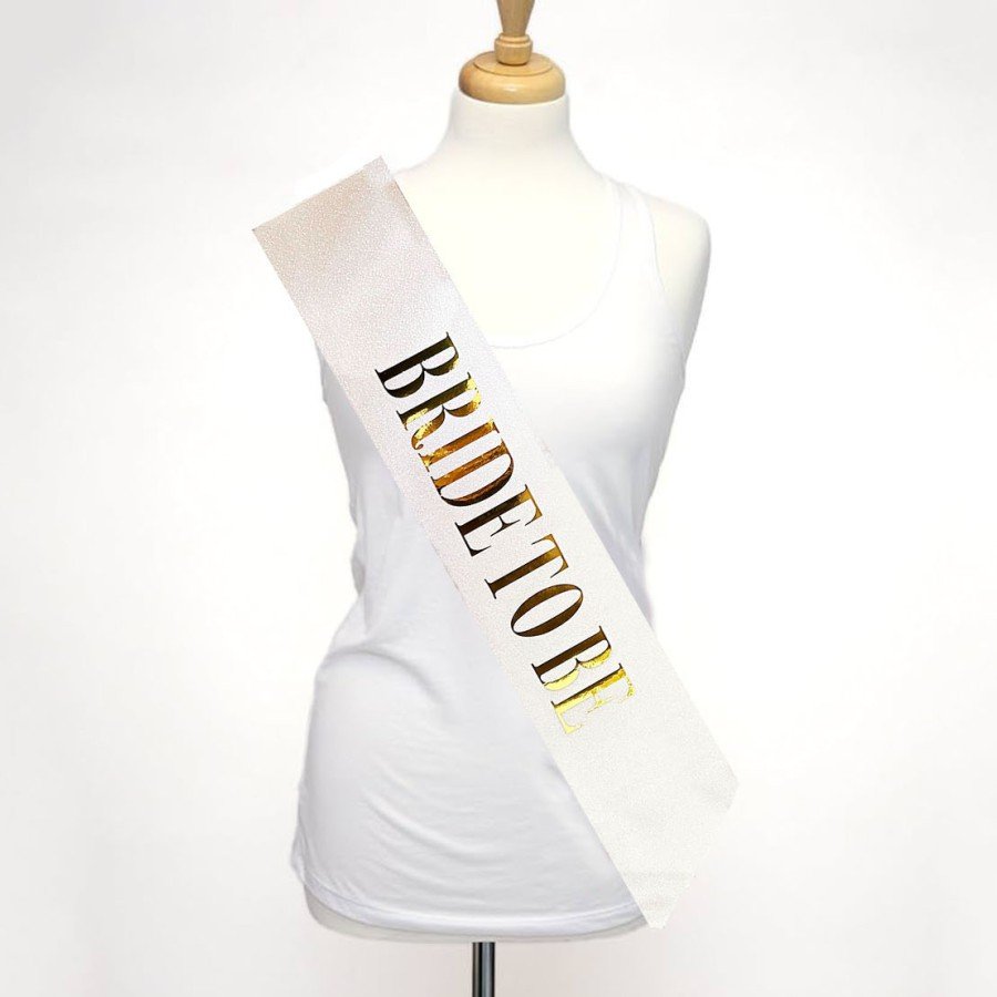 Gold on White with Great Bride To Be Written, Glittering, Sparkling Sash Belt 10 cm Width Gold on White with Great Bride To Be Written, Glittering, Sparkling Sash Belt 10 cm Width