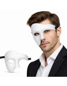 White Half Male Mask – Phantom Party & Prom Mask
