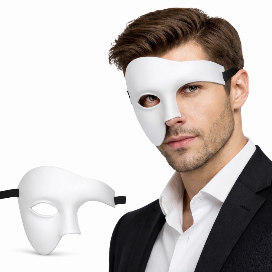 White Half Male Mask – Phantom Party & Prom Mask White Half Male Mask – Phantom Party & Prom Mask