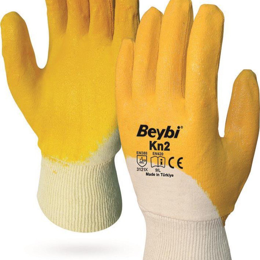Beybi KN2 No:10 Yellow Nitrile Cotton Gloves
