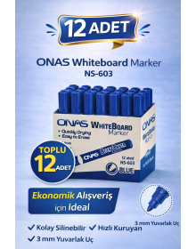 ONAS Whiteboard Marker NS-603 Blue Board Marker 3 mm Round Tip 12 Pcs