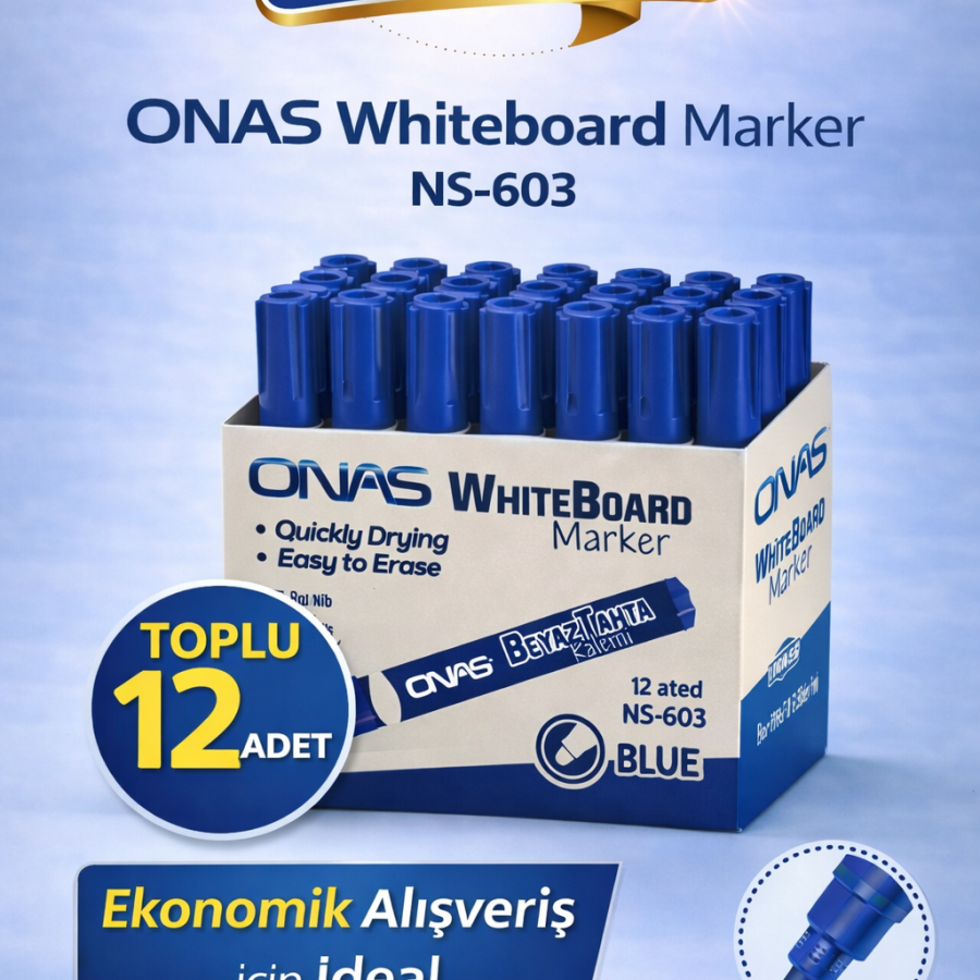 ONAS Whiteboard Marker NS-603 Blue Board Marker 3 mm Round Tip 12 Pcs