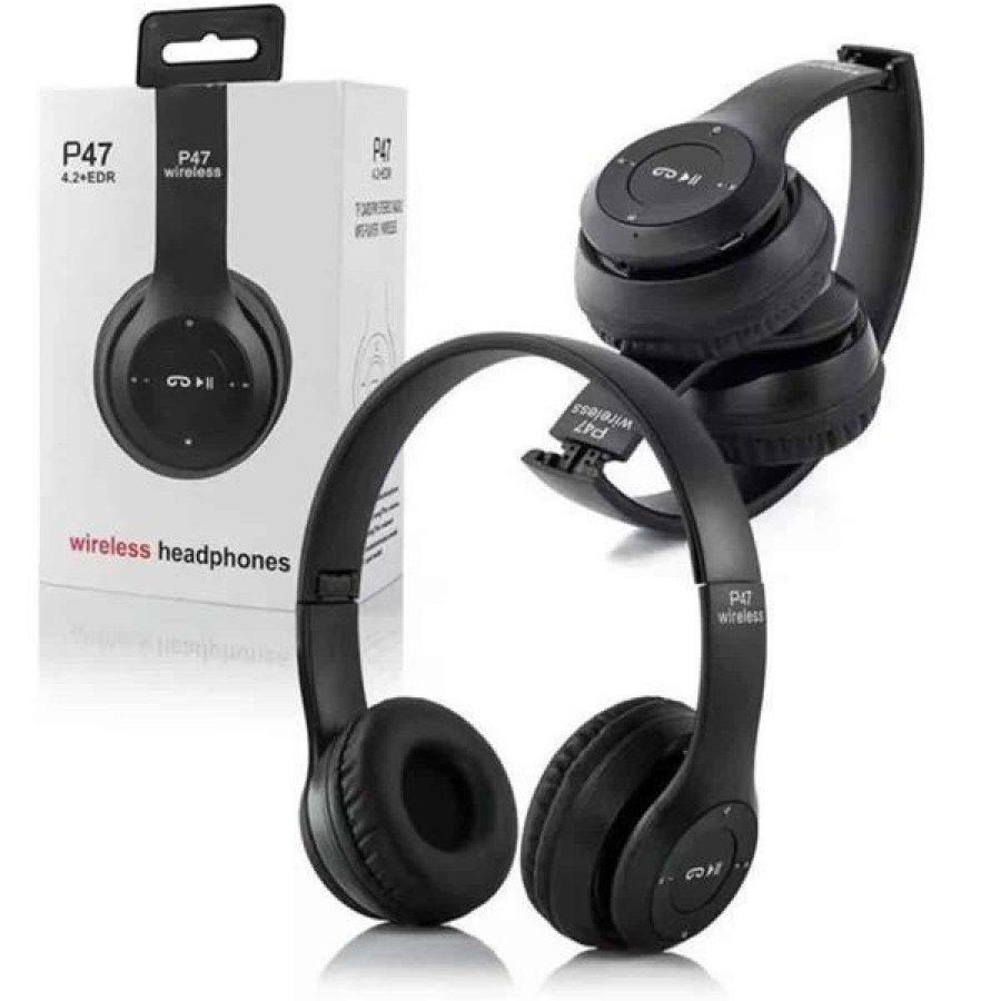 Bluetooth Wireless Headphones Black Wireless 5.0 On-Ear Long Battery Life