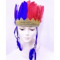 Burgundy Blue Color Feathered Indian Headdress | Fan Title