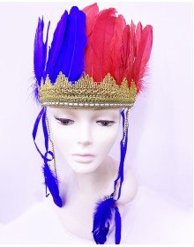 Burgundy Blue Color Feathered Indian Headdress | Fan Title