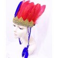 Burgundy Blue Color Feathered Indian Headdress | Fan Title