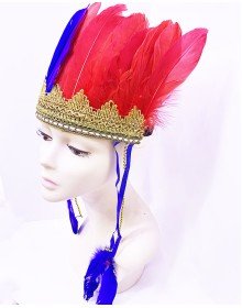 Burgundy Blue Color Feathered Indian Headdress | Fan Title