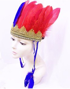 Burgundy Blue Color Feathered Indian Headdress | Fan Title