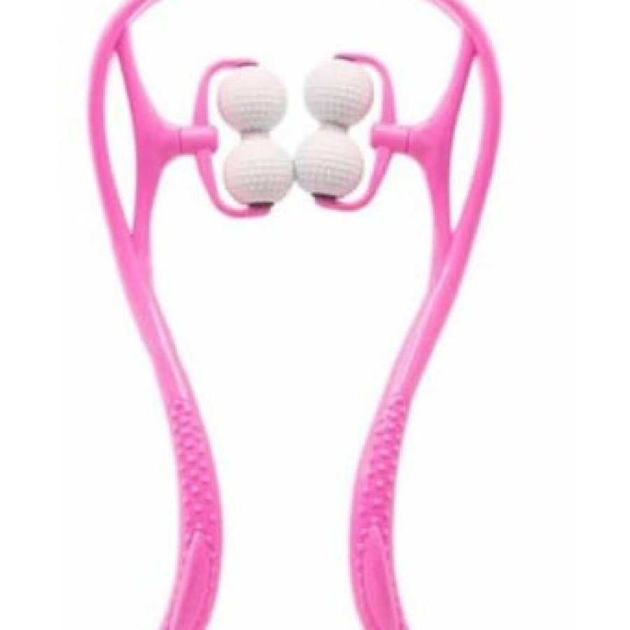 Neck Leg Foot Waist Massager Multifunctional Manual 4 Wheels - Pink