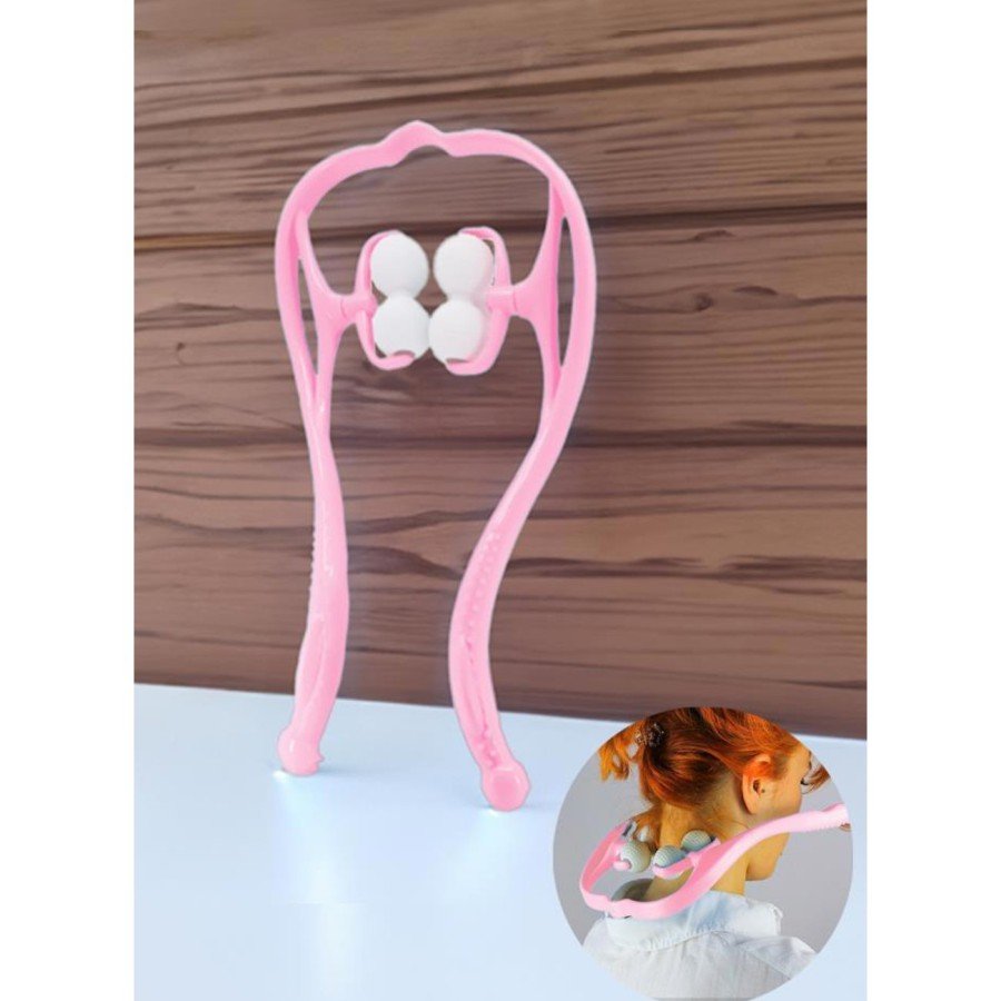 Neck Leg Foot Waist Massager Multifunctional Manual 4 Wheels - Pink