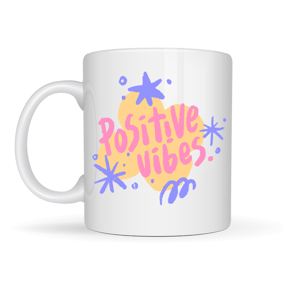 Positive Vibes Porcelain Mug MODEL 138 – Colorful Design Motivation Cup – Coffee & Tea Cup That Gives Positive Energy