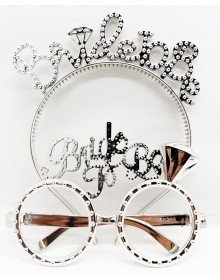 Bride To Be Written Crown and Bride To Be Written Glasses Set Silver Color