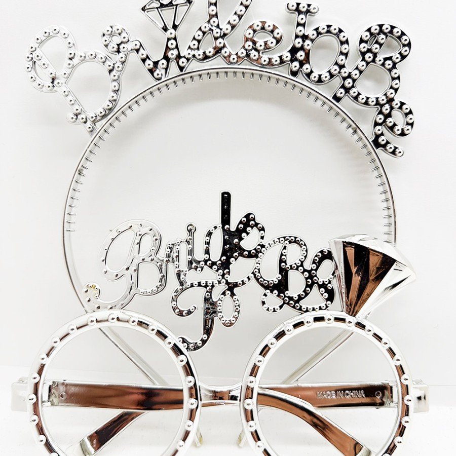 Bride To Be Written Crown and Bride To Be Written Glasses Set Silver Color Bride To Be Written Crown and Bride To Be Written Glasses Set Silver Color