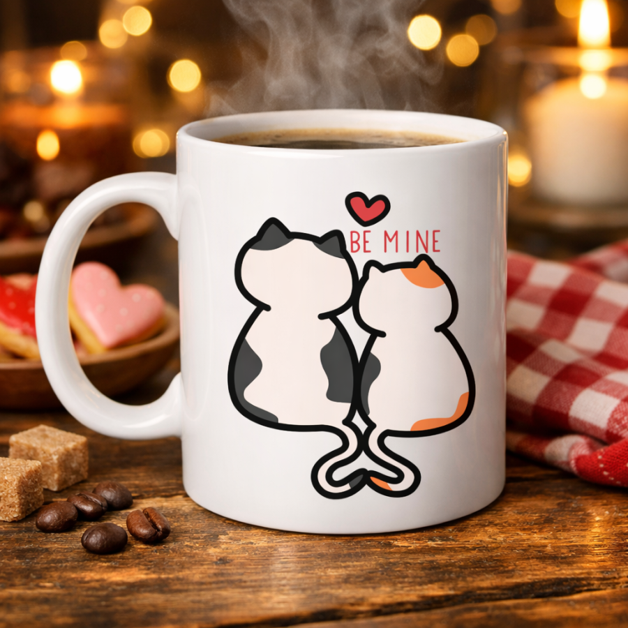 Be Mine Cute Cat Porcelain Mug Model 40 – Special Coffee Cup for Lovers with Cats in Love Design