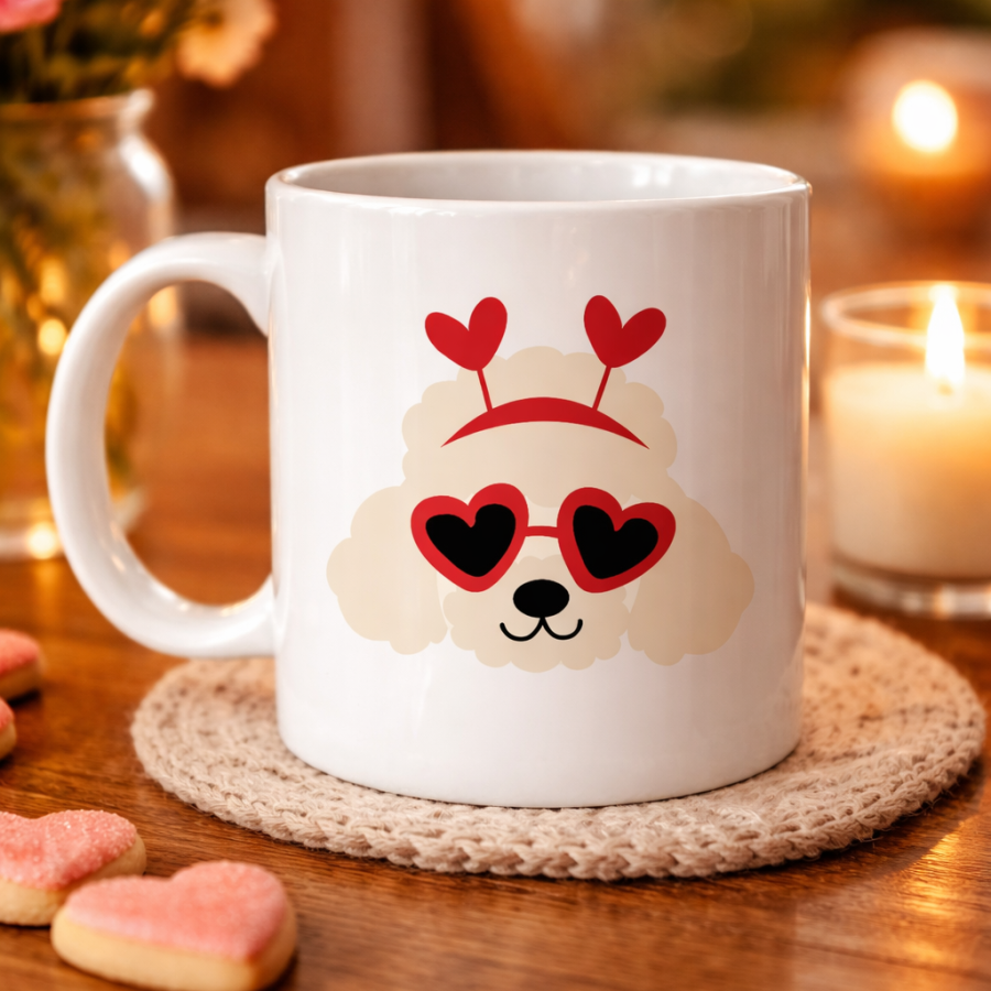 Porcelain Mug Model 51 with Heart-Eyed Cute Poodle Design – Loving, Sweet and Fun Gift