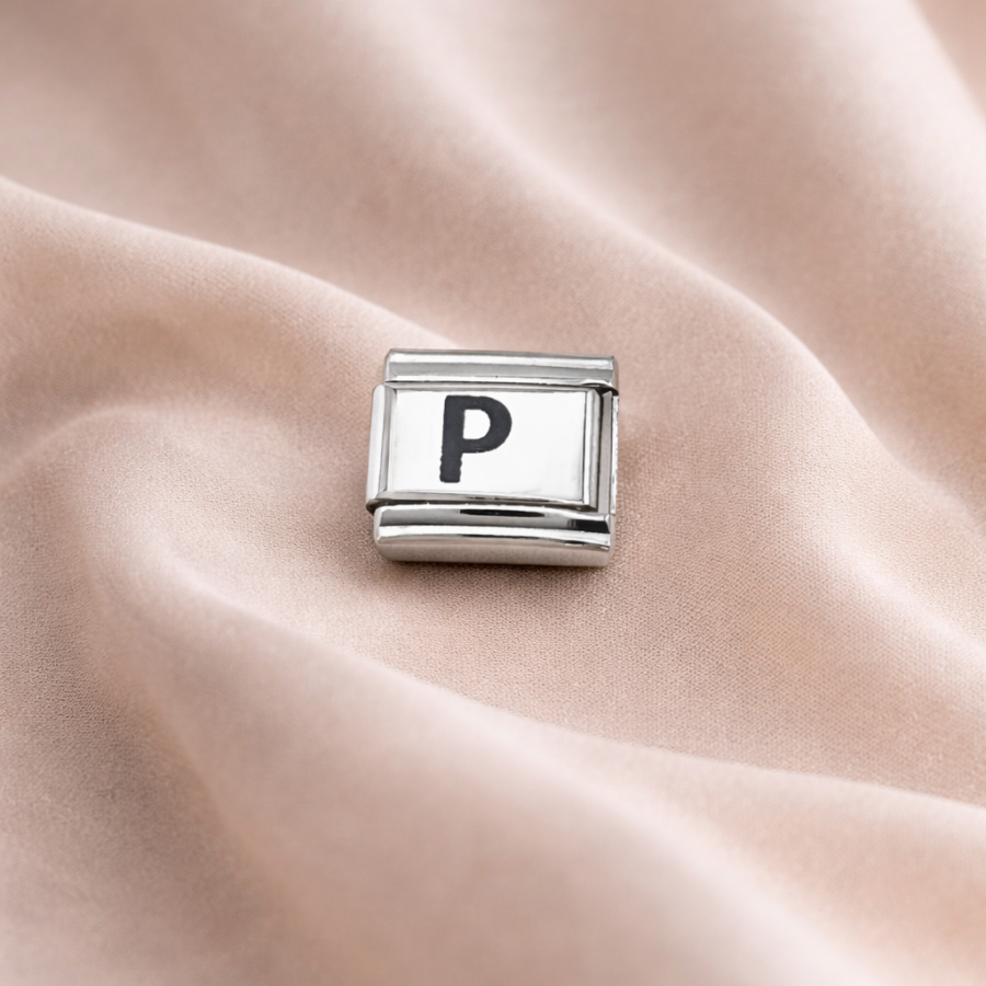 Nomination Compatible “P” Letter Charm – Steel Bracelet Module, Personalized Letter Accessory