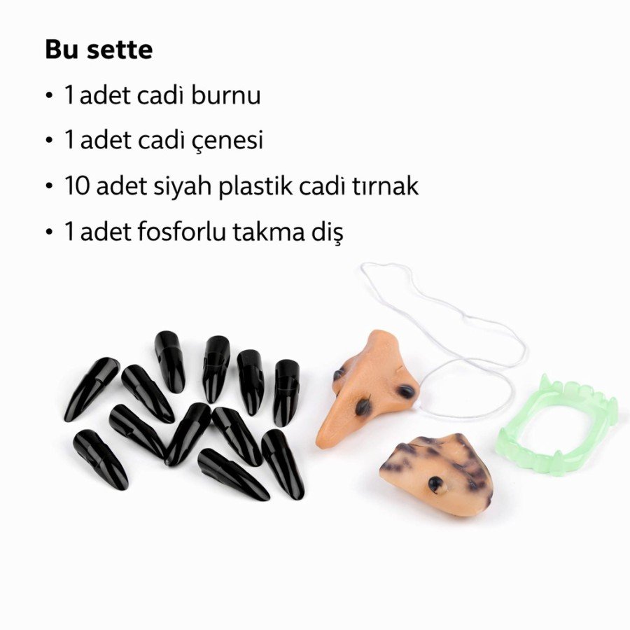 Witch Accessory Set – Nose, Jaw, Highlight Teeth and 10 Black Nails Witch Accessory Set – Nose, Jaw, Highlight Teeth and 10 Black Nails