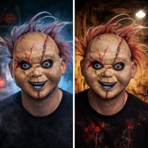 Çaki Horror Doll Mask – Plastic Face Mask with Hair Çaki Horror Doll Mask – Plastic Face Mask with Hair