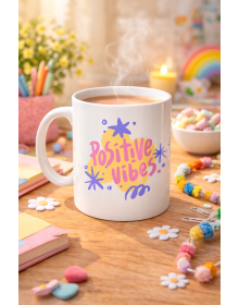 Positive Vibes Porcelain Mug MODEL 138 – Colorful Design Motivation Cup – Coffee & Tea Cup That Gives Positive Energy
