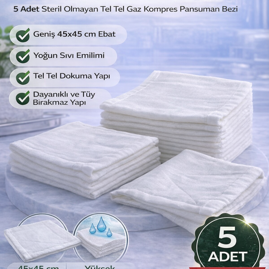 Abdominal Compress 45x45 cm 8 Layers 5 Pieces Wire Wire Gas Compress Non-Sterile Dressing Cloth Abdominal Compress 45x45 cm 8 Layers 5 Pieces Wire Wire Gas Compress Non-Sterile Dressing Cloth