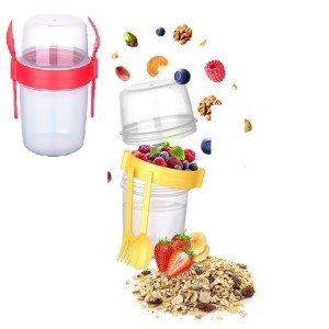 Double Chamber - Portable Muesli - Snack Container with Fork and Spoon 650 ML