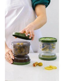 Double Sided Filtered Olive Bowl with Lid - Water Filtered Olive Pickle Storage Container