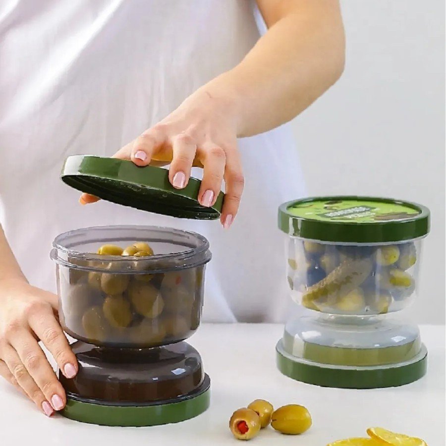 Double Sided Filtered Olive Bowl with Lid - Water Filtered Olive Pickle Storage Container