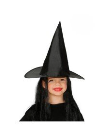 Kid's Black Witch Hat and Long Black Witch Wig