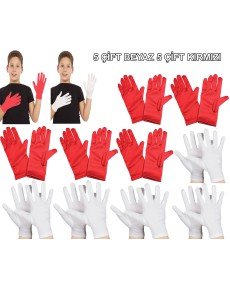 Children's Performance Glove Set – 5 Pairs White & 5 Pairs Red