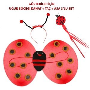 Ladybug Wing + Crown + Wand 3 Piece Costume Set for Children's Performance
