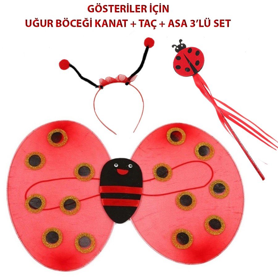 Ladybug Wing + Crown + Wand 3 Piece Costume Set for Children s Performance