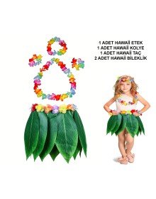 Children's Hawaiian Costume Set - Leaf Skirt & Hawaiian Set - 5 Pieces