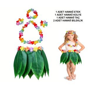 Children's Hawaiian Costume Set - Leaf Skirt & Hawaiian Set - 5 Pieces