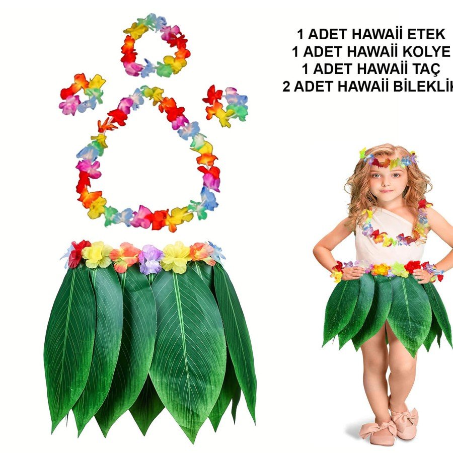Children s Hawaiian Costume Set - Leaf Skirt & Hawaiian Set - 5 Pieces