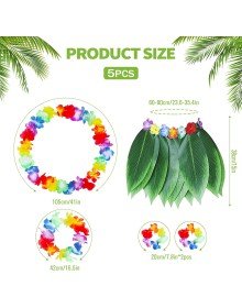 Children's Hawaiian Costume Set - Leaf Skirt & Hawaiian Set - 5 Pieces