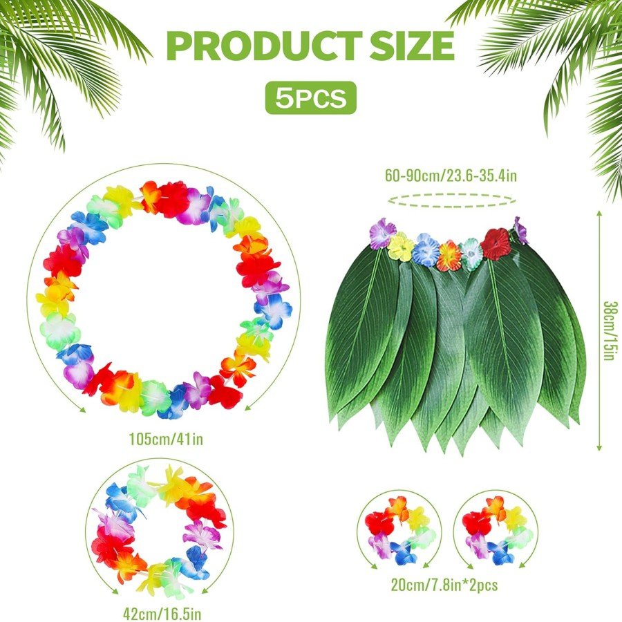 Children s Hawaiian Costume Set - Leaf Skirt & Hawaiian Set - 5 Pieces